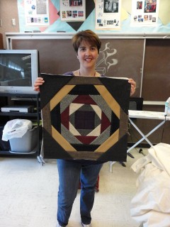 Lisa with wool pineapple block
